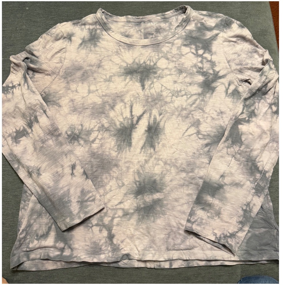Gap ForeverSoft Tie Dye Long Sleeve T-Shirt Grey White XL‎ Crew Neck Casual